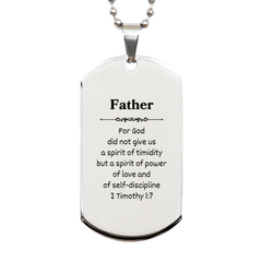 Father Dog Tag for Men Engraved with 2 Timothy 1:7 Inspirational Gift for Dad on Christmas, Birthday, and Graduation, Silver Military Pendant Necklace with Confidence and Hope