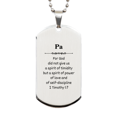 Silver Dog Tag Veterans Day Gift 2 Timothy 1:7 Engraved Inspirational Jewelry for Men Women Military Graduation