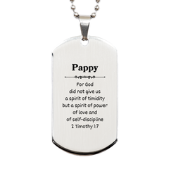 Pappy Unique Engraved Silver Dog Tag, Inspired by 2 Timothy 1:7, Perfect Gift for Veterans Day, Birthday, and Graduation, Instill Confidence and Love