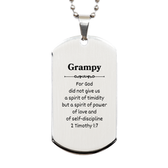 Engraved Silver Dog Tag for Grampy - Spirit of Power, Love, Self-discipline - Inspirational Gift for Birthday, Christmas, Veterans Day, Easter - Perfect Grampy Gift with Bible Quote