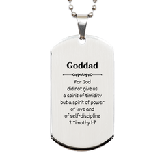 Goddad Engraved Silver Dog Tag for an Inspirational Birthday Gift, 2 Timothy 1:7 - Show Love and Confidence to Your Goddad