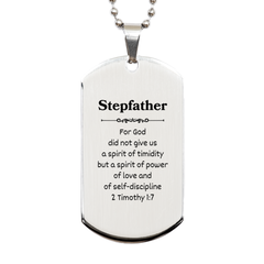 Stepfather Silver Dog Tag Engraved with 2 Timothy 1:7 Gift for Fathers Day, Birthday, Christmas, Graduation, etc.