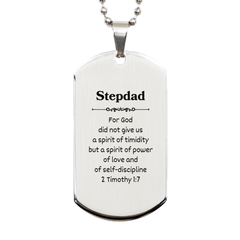 Engraved Silver Dog Tag for Stepdad - Spirit of Power and Love for Christmas Gift Idea - Inspirational Stepdad Dog Tag - Stepdad Birthday Gift - Unique Stepdad Jewelry for Veterans Day