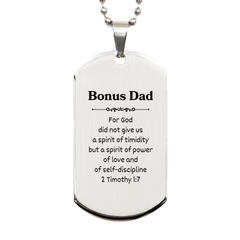 Silver Dog Tag Bonus Dad Engraved Inspirational Quote Gift for Him Birthday Christmas Graduation Veterans Day