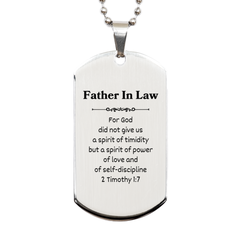 Father In Law Engraved Silver Dog Tag - Inspirational Gift for Father In Law, Christmas, Birthday - Spirit of Power and Love