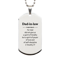 Dad-in-law Engraved Silver Dog Tag - Power, Love, Self-Discipline, Perfect Gift for Birthday, Christmas, Veterans Day, and Graduation