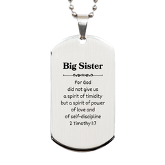 Inspirational Big Sister Engraved Silver Dog Tag - Power, Love, and Confidence Gift for Her on Birthday, Christmas, or Graduation