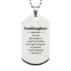 Goddaughter Engraved Silver Dog Tag - Spirit of Power, Love, Self-Discipline - Birthday, Graduation, Inspirational Jewelry for Her