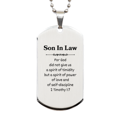 Engraved Silver Dog Tag Son In Law Gift, 2 Timothy 1:7, Inspirational Christmas, Birthday, Veterans Day, Confidence