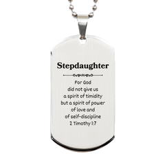 Unique Stepdaughter Silver Dog Tag - Spirit of power, love, and self-discipline - Perfect Gift for Graduation, Birthday, and Holidays