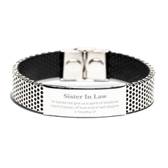 Stainless Steel Bracelet for Sister In Law - Engraved with Power, Love, and Discipline - Inspirational Gift for Birthday, Christmas, Graduation - Confidence and Hope