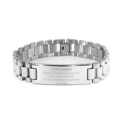 Believe in Yourself Engraved Stainless Steel Bracelet for Nephews - Inspirational Gift for Graduation, Birthday, Christmas - Supportive Aunt Love and Confidence Gesture - Unique Nephew Bracelet - Perfect Gift for Nephew from Aunt