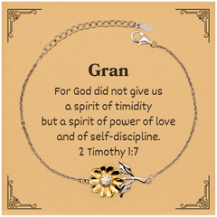 Gran Inspirational Sunflower Bracelet - Power, Love, and Confidence for Grandma on Christmas, Birthday - 2 Timothy 1:7 Gift