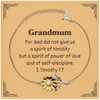 Grandmum Unique Sunflower Bracelet, Inspirational 2 Timothy 1:7 Gift for Birthday, Christmas, and Easter, Confidence and Love Filled Jewelry for Grandmum