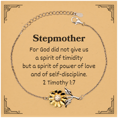 Stepmother Inspirational Sunflower Bracelet 2 Timothy 1:7 Gift for Her, Birthday, Christmas, Veterans Day - Engraved Confidence Jewelry