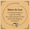 Sister In Law Sunflower Bracelet - Empowering 2 Timothy 1:7 Gift for Birthday, Christmas, Graduation - Inspirational Jewelry for Sister In Law - Unique Engraved Hope and Confidence - Thoughtful Sister In Law Sunflower Bracelet