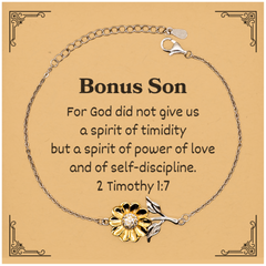 Bonus Son Sunflower Bracelet, Inspirational 2 Timothy 1:7 Gift for Birthday, Christmas, Graduation - Confidence & Hope Filled Jewelry
