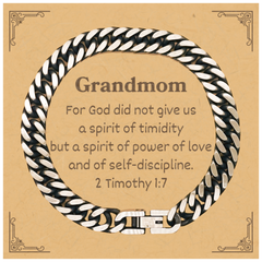Grandmom Cuban Link Chain Bracelet - Power, Love, Self-Discipline Inspirational Gift for Mothers Day, Birthday, Christmas - Engraved Jewelry for Grandma
