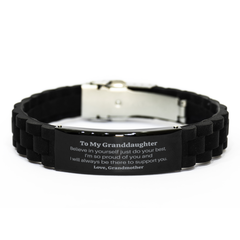 Black Glidelock Clasp Bracelet for Granddaughter - Unique Engraved Gift for Birthday, Graduation, and Holidays - Believe in Yourself Granddaughter, Im Always Here to Support You - Grandmothers Love and Confidence