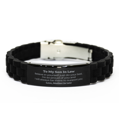 Son In Law Black Glidelock Bracelet Engraved Support and Love for Christmas Gifts from Mother In Law