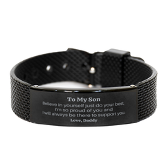 Black Shark Mesh Bracelet Son Inspirational Gift from Dad for Graduation and Christmas - Believe in Yourself Always, Daddy Will Support You - Unique Engraved Confidence Token for My Son