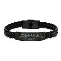 Unbiological Daughter Braided Leather Bracelet for Christmas, Inspirational 2 Timothy 1:7 Gift of Power, Love, and Self-Discipline - Unique Graduation and Birthday Present
