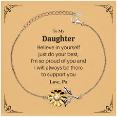 Daughter Inspirational Sunflower Bracelet - Believe in Yourself, Birthday Christmas Graduation Gifts from Dad - Engraved Love and Support Womens Jewelry
