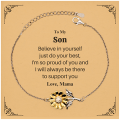 Sunflower Bracelet for Son - Believe in Yourself, Mamas Love and Support, Unique Gift for Birthday, Graduation, Christmas