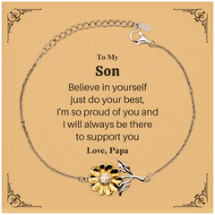 To My Son Sunflower Bracelet - Inspirational Gift for Son from Papa, Birthday Christmas Graduation Jewelry - Supportive and Proud Love Dad - Unique Sons Confidence and Hope Symbol Gift