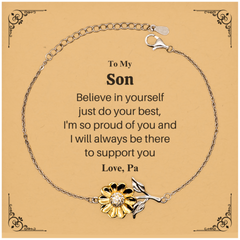 Sunflower Bracelet for Son - Engraved Quote - Inspire Confidence - Birthday Gift for Him - To My Son Believe in yourself, Im so proud of you