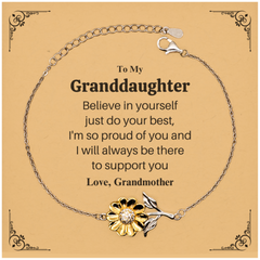 Granddaughter Sunflower Bracelet Engraved Inspirational Quote for Graduation and Birthday Gifts - Believe in Yourself, Grandmothers Love and Support Always