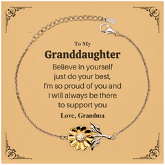 Granddaughter Sunflower Bracelet Believe in Yourself Engraved Gift for Birthday Christmas Graduation Inspirational Supportive Jewelry from Grandma