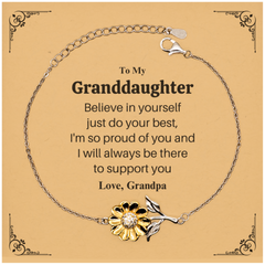 Granddaughter Sunflower Bracelet - Believe in Yourself, Inspirational Gift for Graduation, Birthday, Holidays - Engraved Love from Grandpa