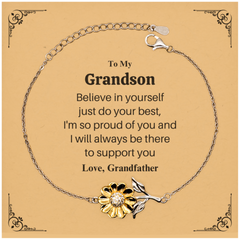 Grandson Sunflower Bracelet Engraved Inspirational Gift for Birthday, Graduation, Christmas - Believe in yourself, proud of you, support always from Grandfather