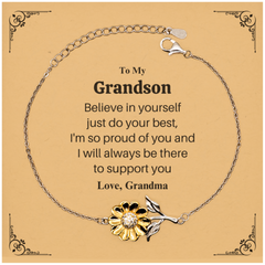 Engraved Sunflower Bracelet for Grandson - Believe in yourself, Im proud of you. Graduation Gift for Inspiring Confidence and Hope-filled Support from Grandma