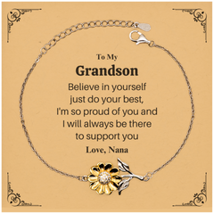 Grandson Sunflower Bracelet Believe in Yourself Engraved Inspirational Gift for Birthday Holidays Im Proud of You Nana Support