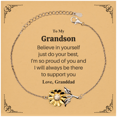 Grandson Sunflower Bracelet - Believe in Yourself, Granddads Love, Christmas Gift for Him