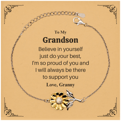 Engraved Sunflower Bracelet Grandson Gift Birthday Inspirational Support Love Confidence Hope