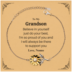 Grandson Sunflower Bracelet Engraved Inspirational Gift Encouragement Support Love Nonno Birthday Graduation Christmas