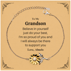 Sunflower Bracelet for Grandson - Believe in Yourself Inspirational Jewelry Gift from Abuelo for Christmas, Birthday, Graduation - Engraved Sunflower Design to Show Your Confidence and Hope