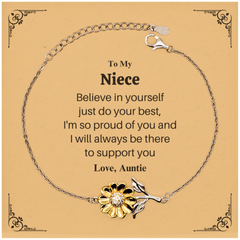 Sunflower Bracelet Niece Gift - Engraved Believe in Yourself Inspirational Jewelry for Birthday Christmas Graduation - Auntie Support Love Confidence