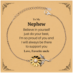 To My Nephew Sunflower Bracelet Engraved Inspirational Gift for Graduation, Birthday, and Holidays - Unique Jewelry to show love and support for Nephew - Favorite Uncle Proud of You