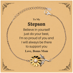 Sunflower Bracelet Stepson Gift Engraved Love and Support Inspirational Confidence for Birthday, Graduation, Holidays - Bonus Mom