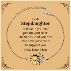 Stepdaughter Sunflower Bracelet Believe in Yourself Inspirational Gift for Birthday and Christmas, Bonus Mom Love and Support - Engraved Jewelry for Her