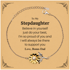 Sunflower Bracelet Stepdaughter Gift Believe in Yourself, Bonus Dad Love, Confidence Inspirational Jewelry for Birthday, Christmas, Graduation