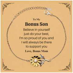 Sunflower Bracelet Bonus Son Im Always Here to Support You Engraved Inspirational Gift for Birthday Christmas Graduation