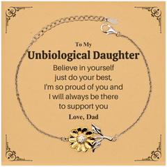 Sunflower Bracelet Unbiological Daughter Love, Dad Inspirational Support Gift for Birthday, Graduation, Christmas, and Holidays