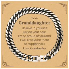 Granddaughter Cuban Link Chain Bracelet - Believe in Yourself Inspirational Gift from Grandmother for Birthday, Christmas, Graduation - Unique Confidence Jewelry to Support You Always