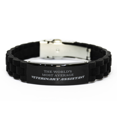 Black Glidelock Clasp Bracelet for Veterinary Assistant: THE WORLDS MOST AVERAGE Gift for the Veterinary Assistant who wants to show their love for animals on Holidays and Birthdays