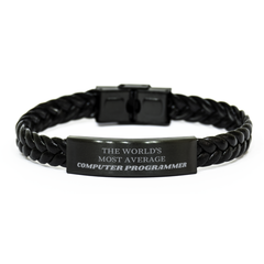 Braided Leather Bracelet for Computer Programmer - THE WORLDS MOST AVERAGE Programmer Gift for Birthday, Christmas, Graduation - Confidence Boosting Bracelet for Programmers